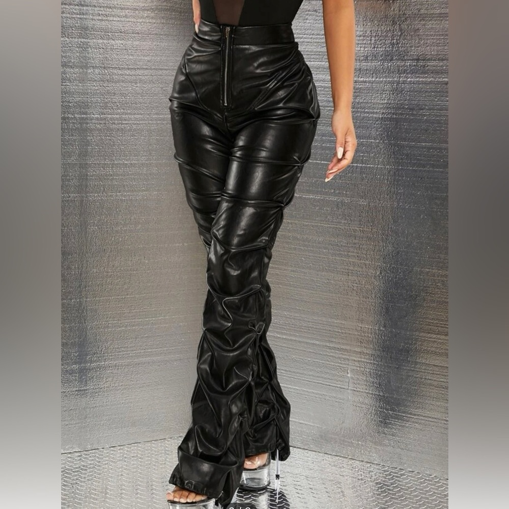Shein Icon Zip Up Ruched Patent Pants